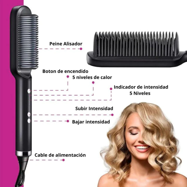 Cepillo Alisador de Pelo Eléctrico Anti-Frizz